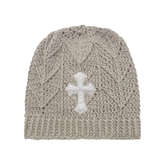 Chrome Hearts Cashmere Knit Cross Patch Beanie Cream