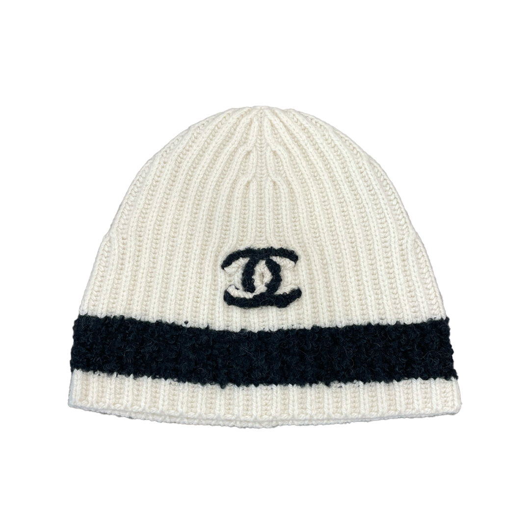 Chanel Beanie Black Stripe Cashmere
