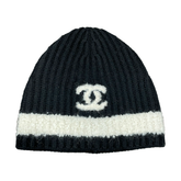 Chanel Beanie White Stripe Cashmere