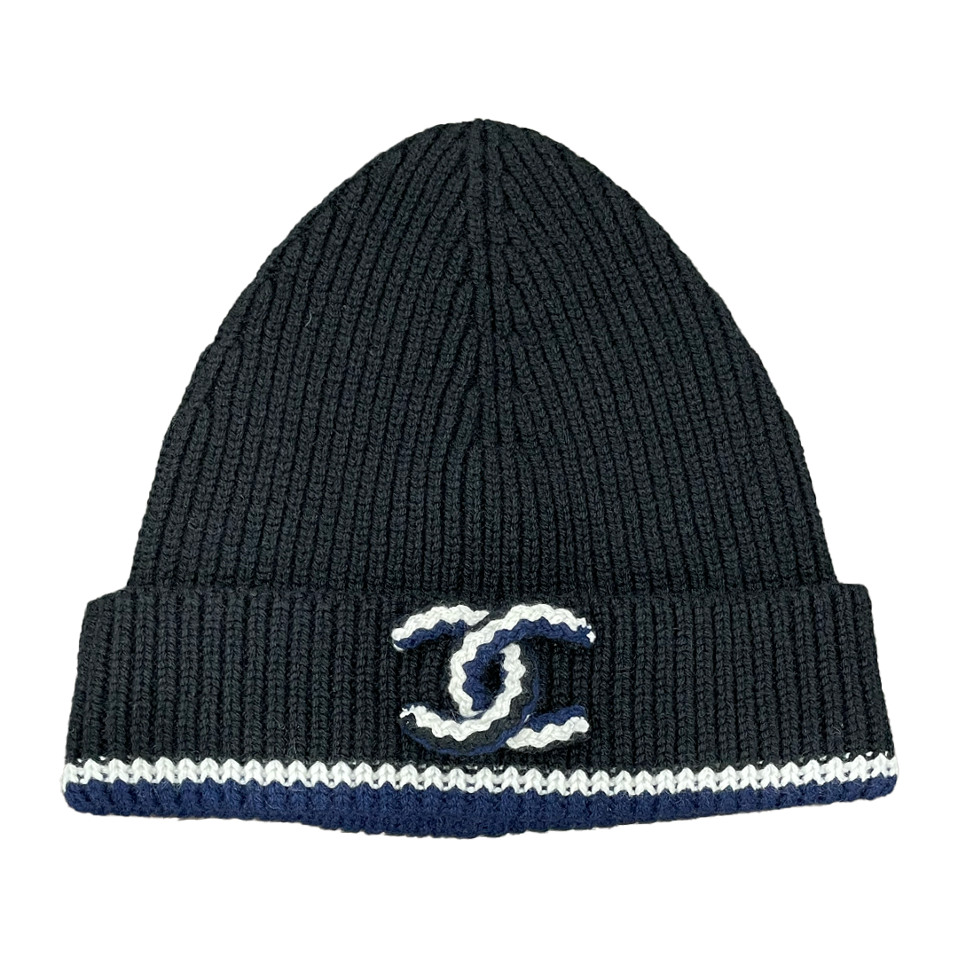 Chanel Beanie Cashmere Triple Tone CC Black & Blue