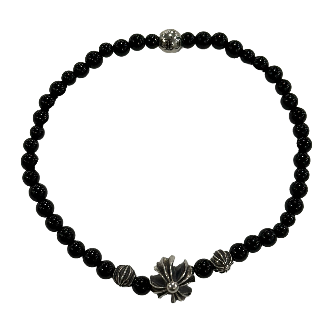 Chrome Hearts Silver CH Plus Beaded Bracelet