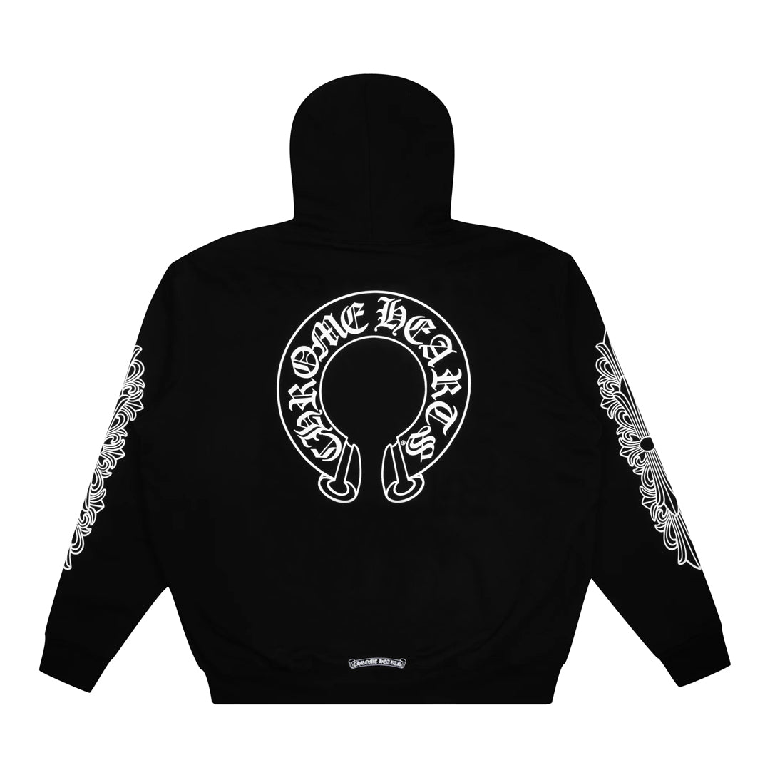 Chrome Hearts Floral Horseshoe Logo Zip Up Thermal Hoodie