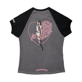 Deadly Doll Vine Heart Cropped Short Sleeve T-Shirt Grey (Womens)