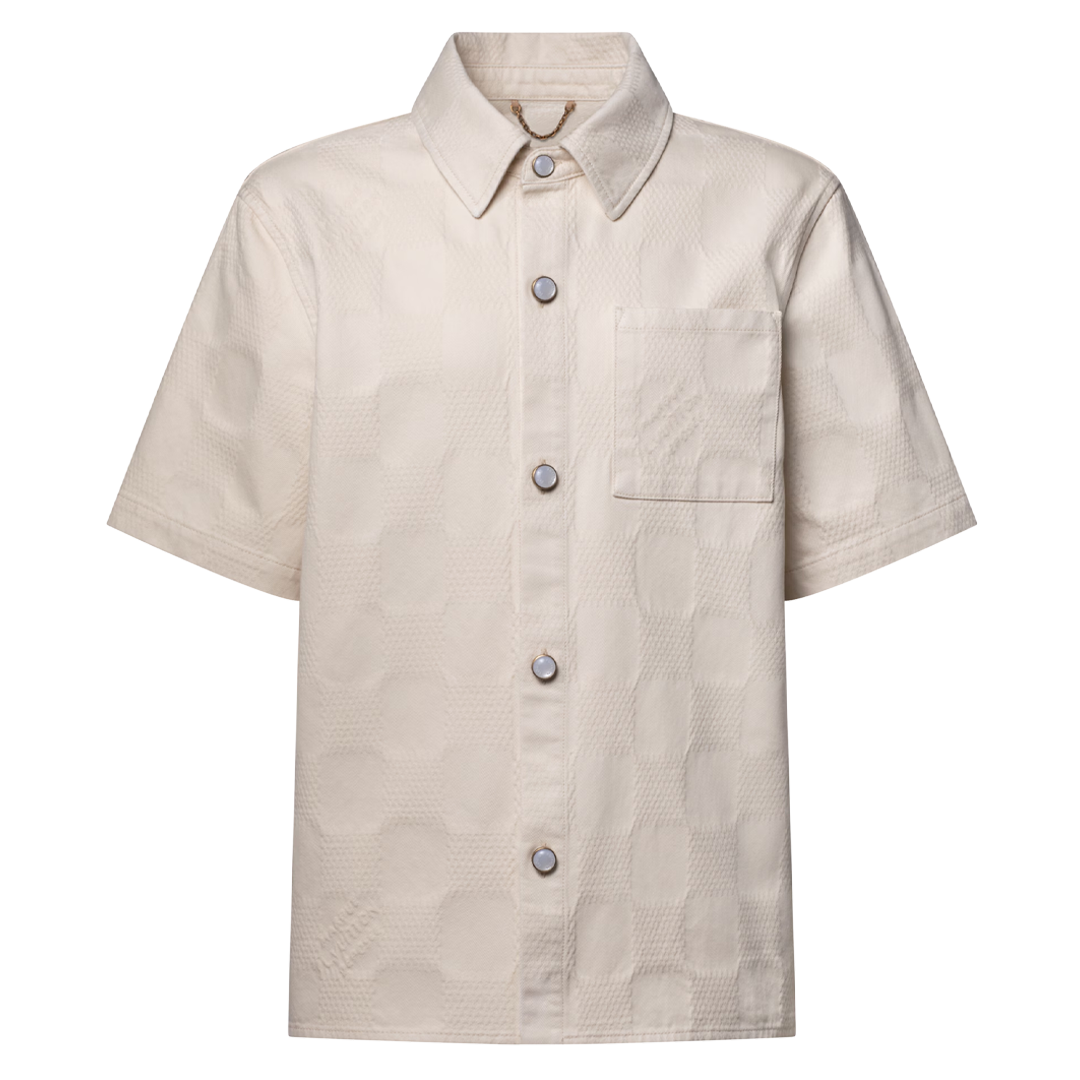 Louis Vuitton Damier 3D Light Denim Short-Sleeved Shirt Beige