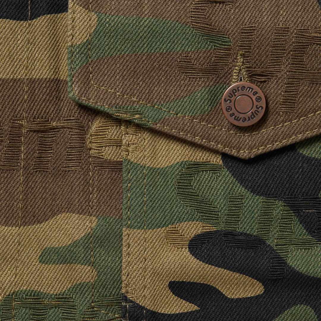 Supreme Jacquard Logos Denim Trucker Jacket Camo