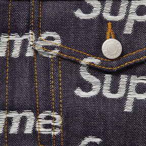 Supreme Jacquard Logos Denim Trucker Jacket Rigid Indigo