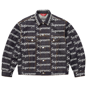 Supreme Jacquard Logos Denim Trucker Jacket Rigid Indigo