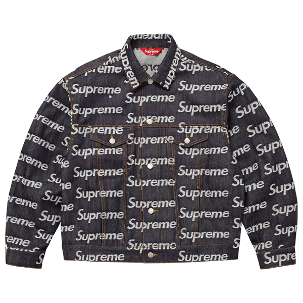 Supreme Jacquard Logos Denim Trucker Jacket Rigid Indigo | Kenshi