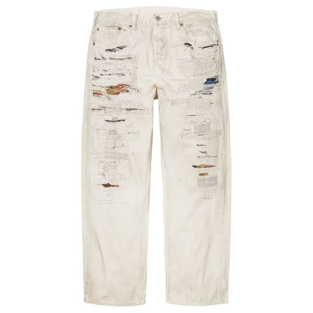 Supreme MM6 Maison Margiela White Distressed Loose Fit Selvedge Jean