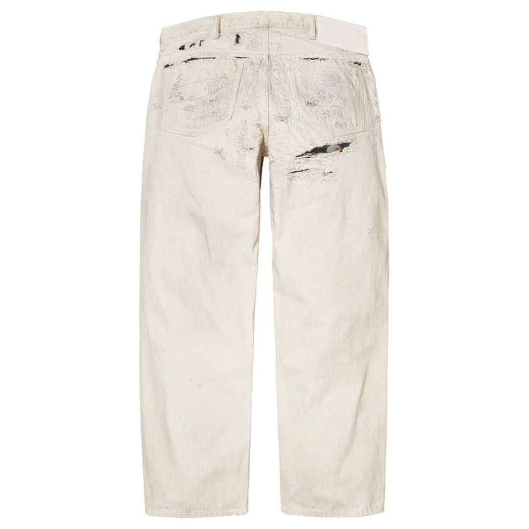 Supreme MM6 Maison Margiela White Distressed Loose Fit Selvedge Jean