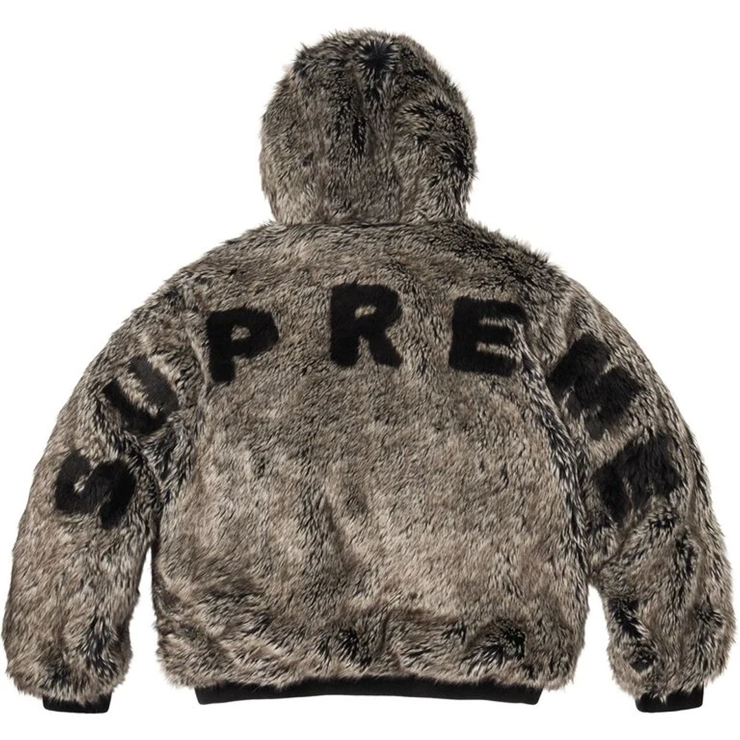 Supreme Reversible Black Faux Fur Hooded Work Jacket