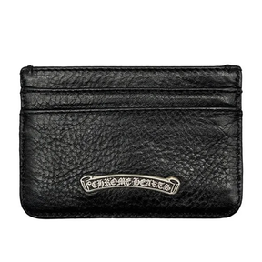 Chrome Hearts Black Leather Card Holder With Silver Cross