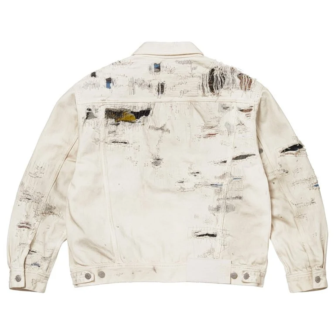 Supreme x MM6 Maison Margiela White Distressed Selvedge Denim Trucker Jacket