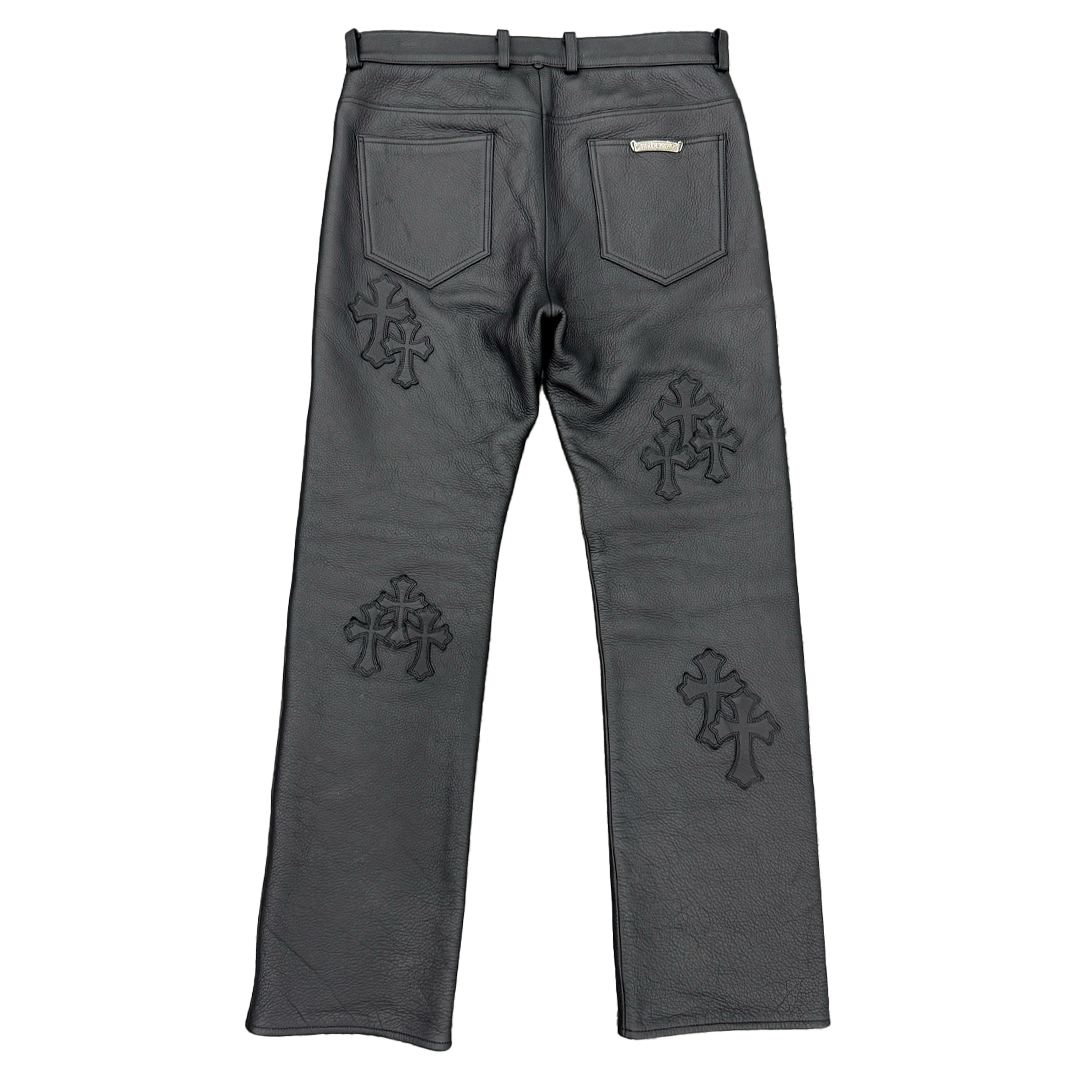 Chrome Hearts Cross Patches Leather Pants Black