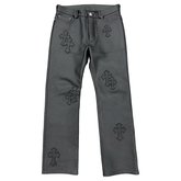 Chrome Hearts Cross Patches Leather Pants Black