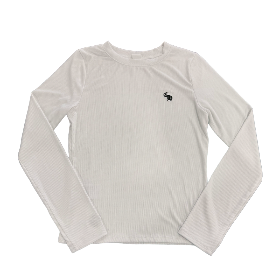 Chrome Hearts Embroidered Ribbed Long Sleeve White