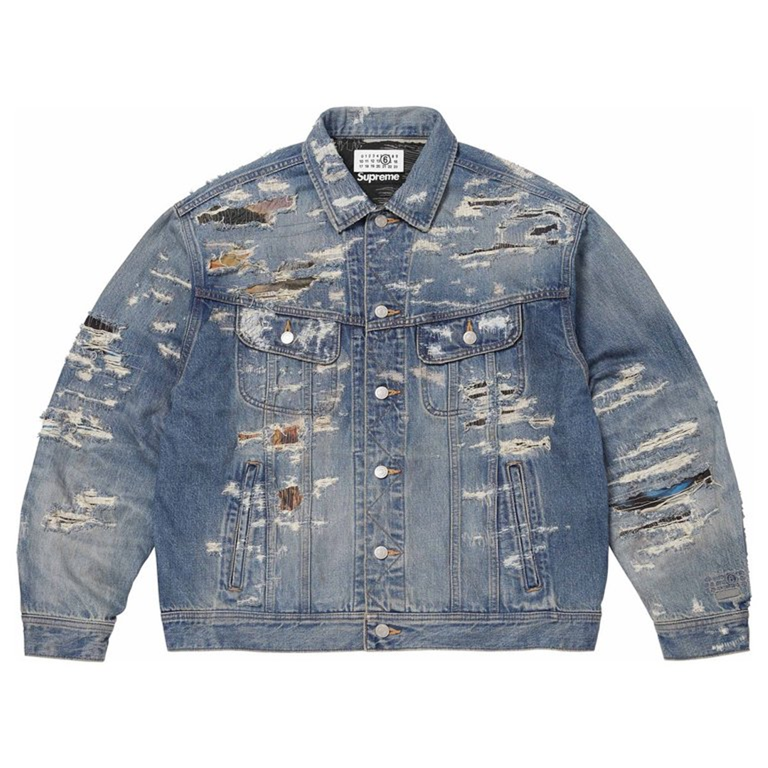 Supreme x MM6 Maison Margiela Blue Distressed Selvedge Denim Trucker Jacket