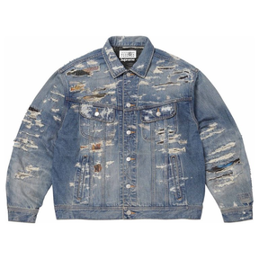 Supreme x MM6 Maison Margiela Blue Distressed Selvedge Denim Trucker Jacket