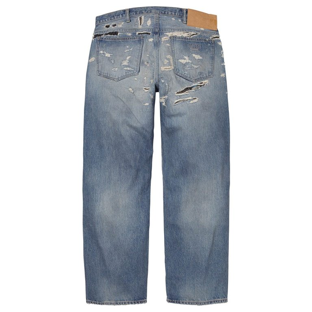 Supreme MM6 Maison Margiela Blue Distressed Loose Fit Selvedge Jean