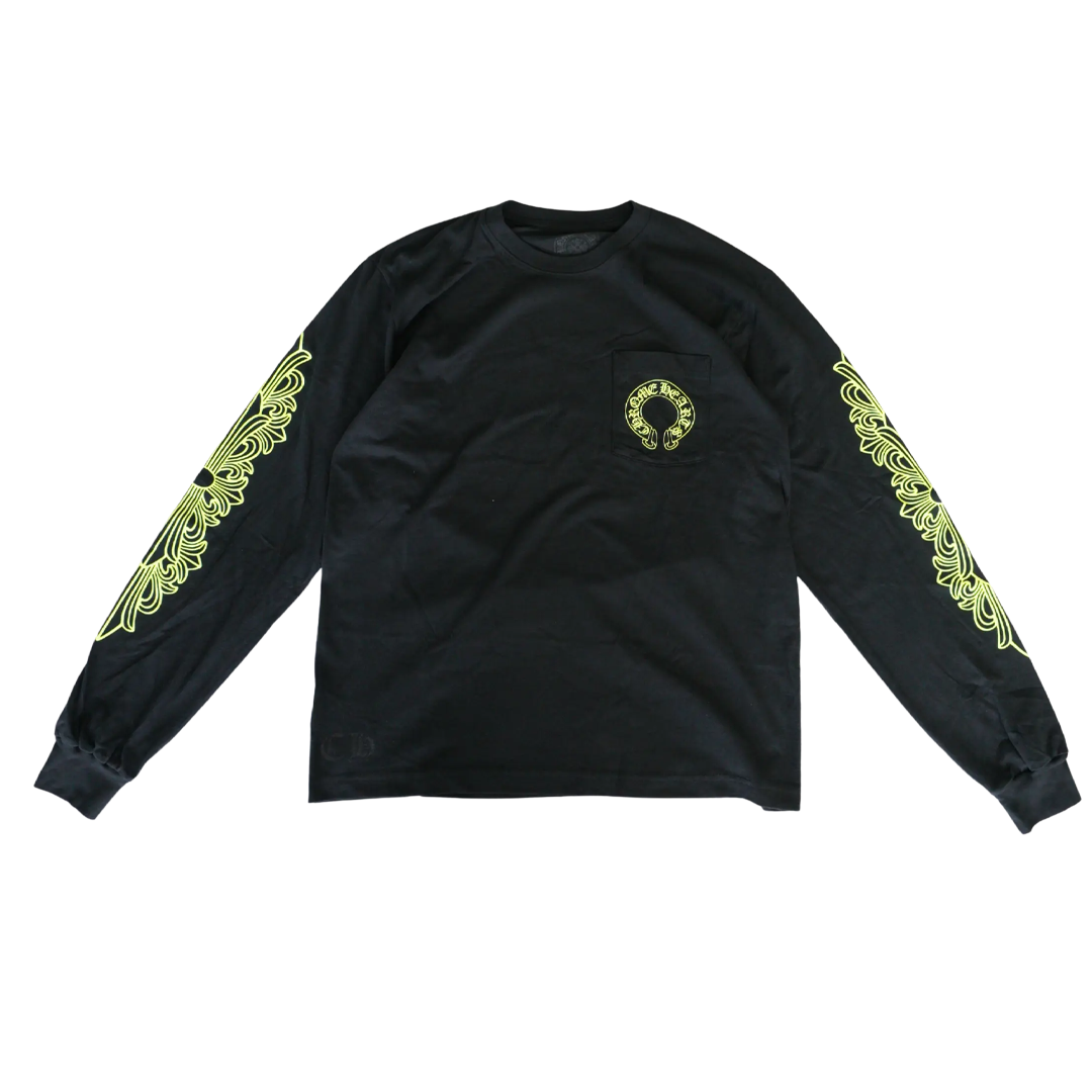 Chrome Hearts Neon Green Horseshoe Long Sleeve T-Shirt