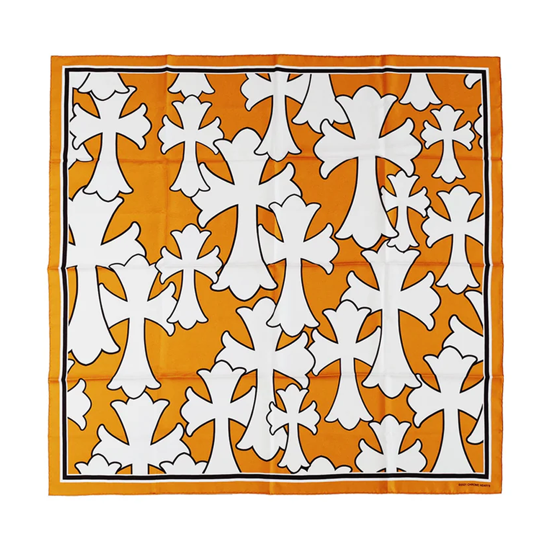Chrome Hearts Crosses Silk Scarf Peach Orange