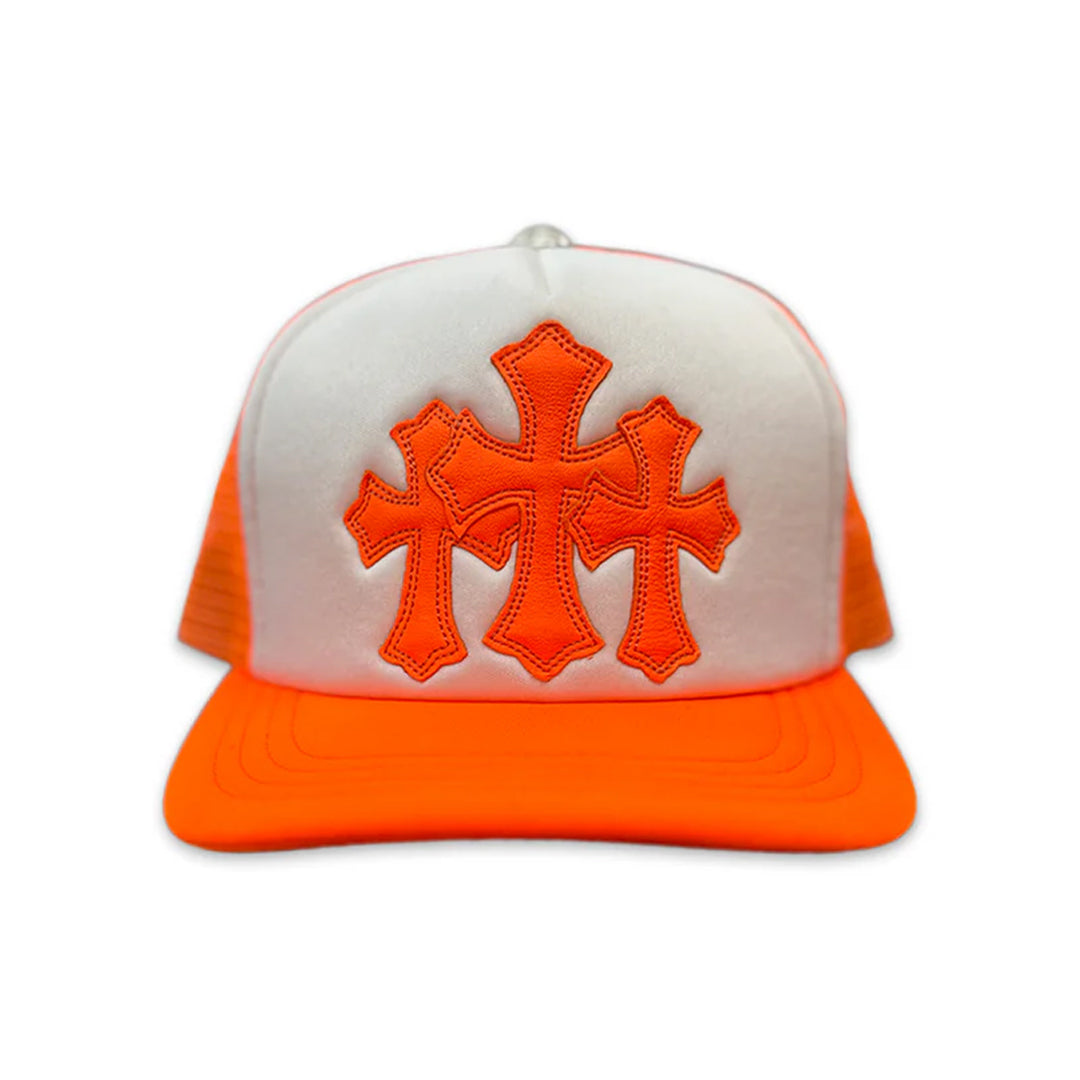 Chrome Hearts Cemetery Triple Cross Trucker Hat Orange