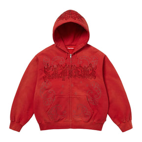 Supreme Leather Applique Zip Up Red