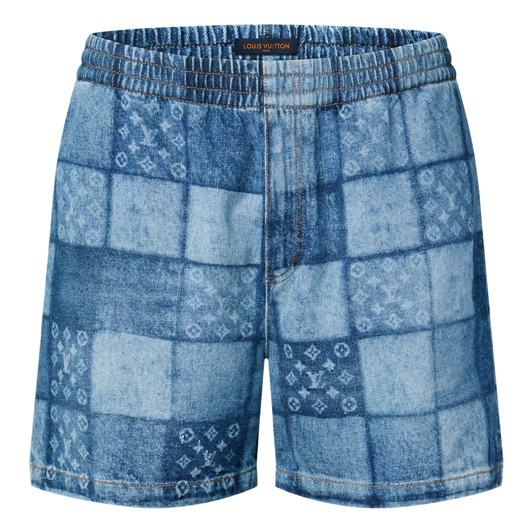 Louis Vuitton Lasered Signature Patchwork Denim Shorts