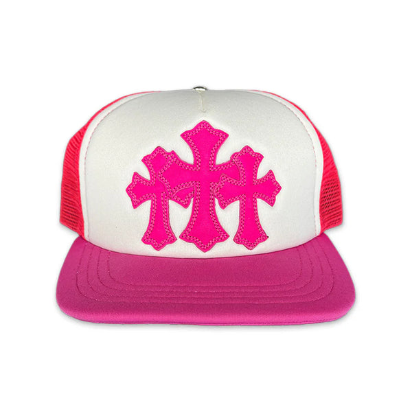 Chrome Hearts Cemetery Triple Cross Trucker Hat Flo Pink | Kenshi