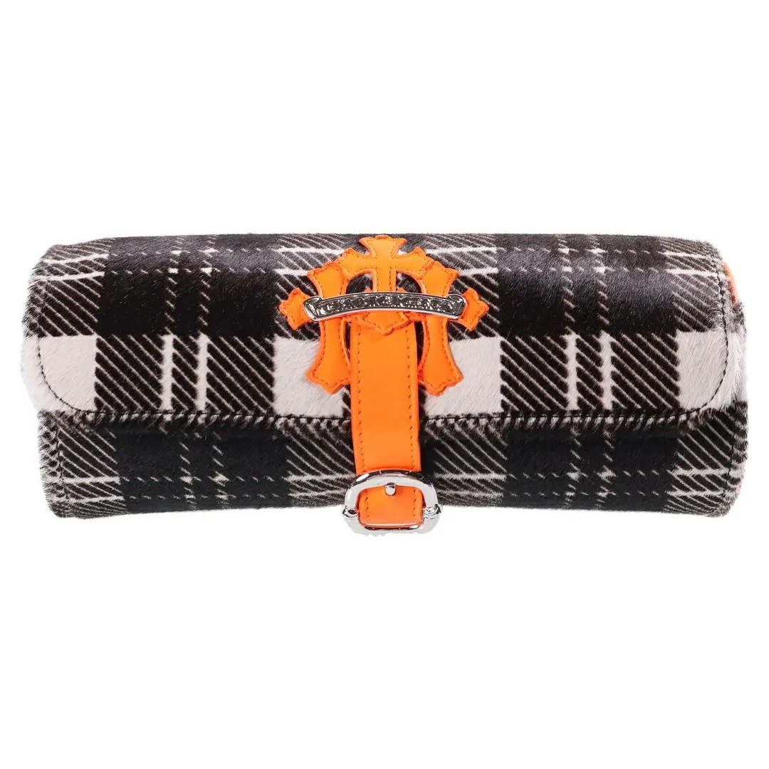 Chrome Hearts Plaid Pony Hair & Orange Cemetery Patch Watch Roll
