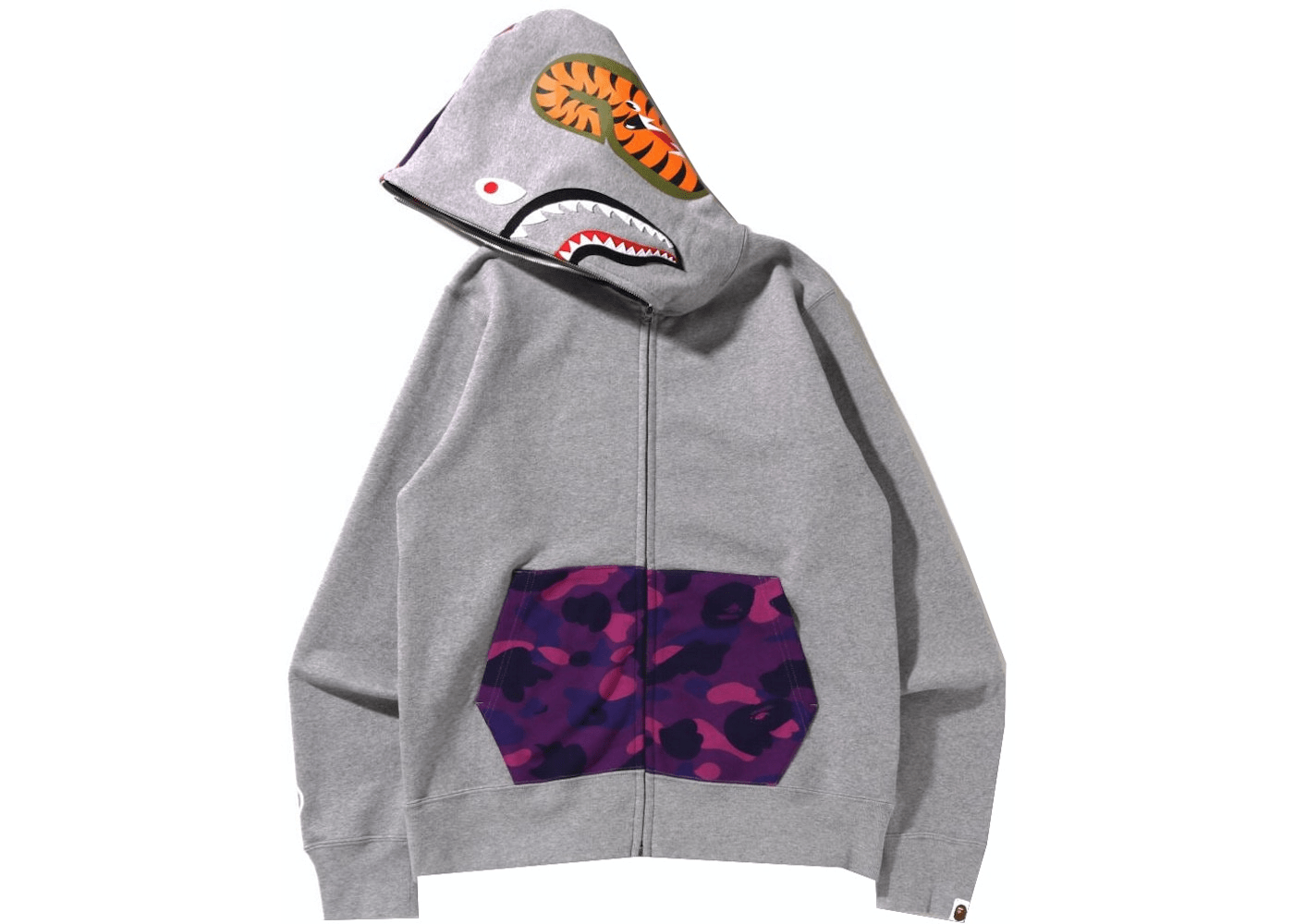 Bape Color Camo Shark Full Zip Hoodie Gray Purple Kenshi