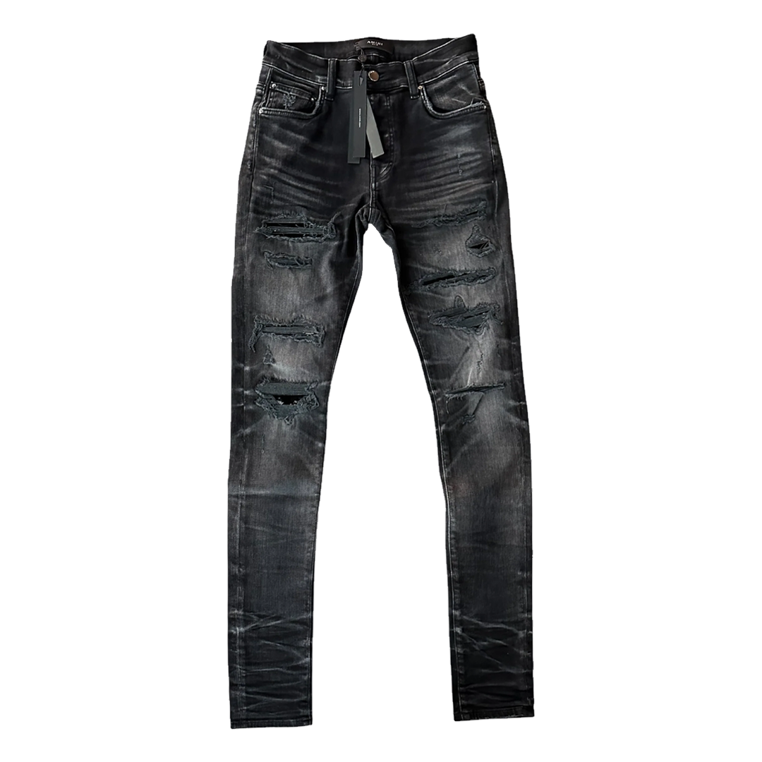 Amiri Sequin Patch Thrasher Jeans Faded Black