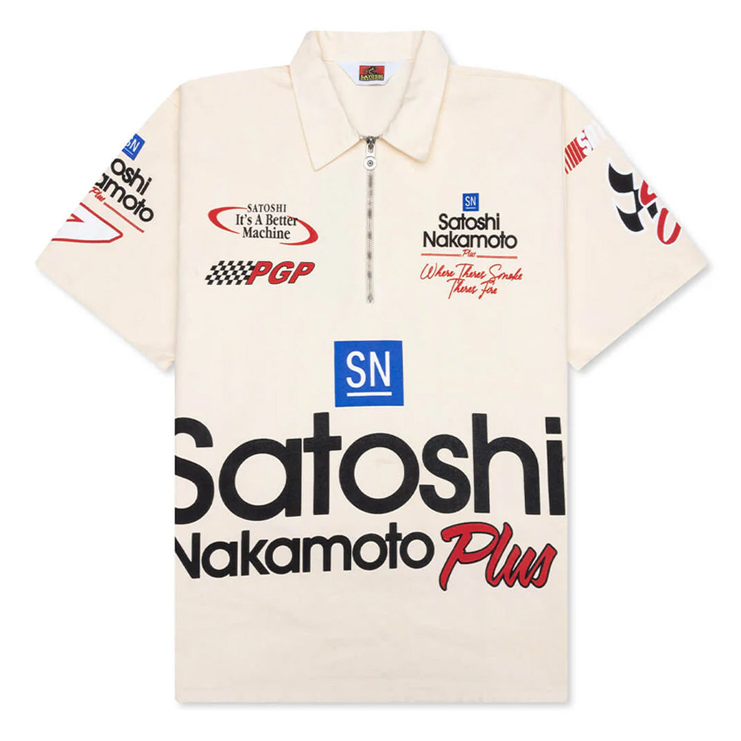 Satoshi Nakamoto 'Satoshi' Mechanic Half Zip Polo Off-White