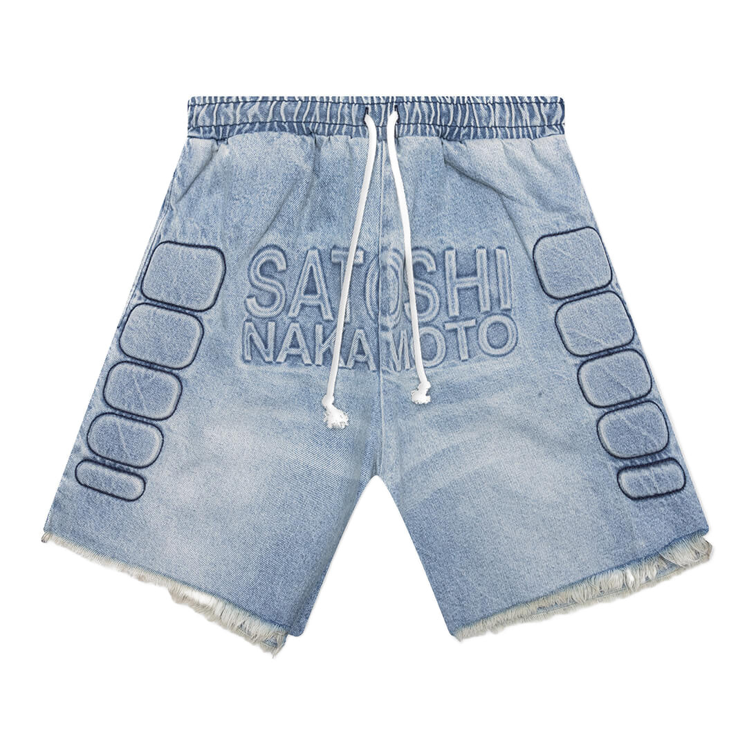 Satoshi Nakamoto Moto Denim Shorts Blue