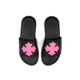 Chrome Hearts Women Patent Pink CH+ Patch Slide Black Leather