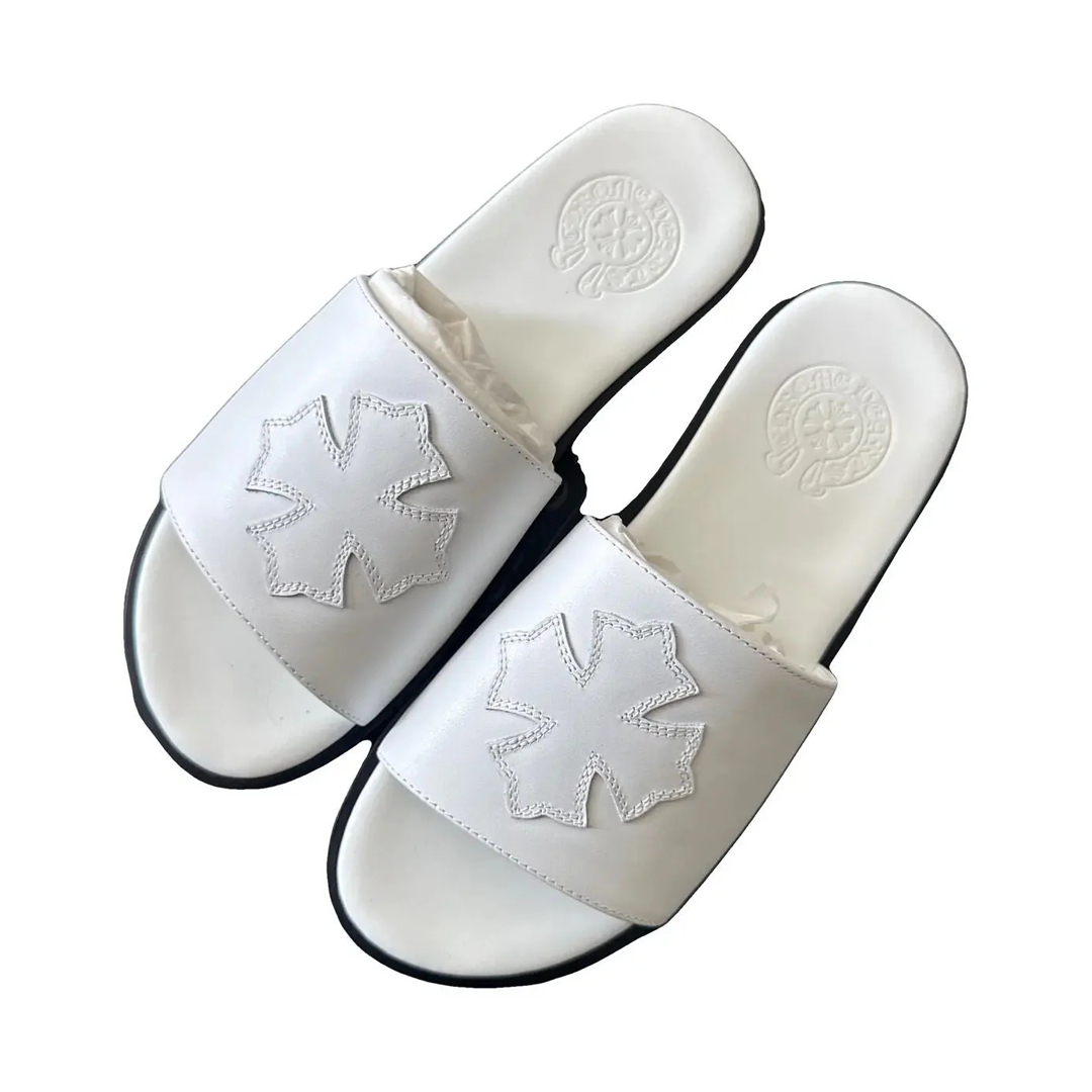 Chrome Hearts Leather Cross Patch Slide White