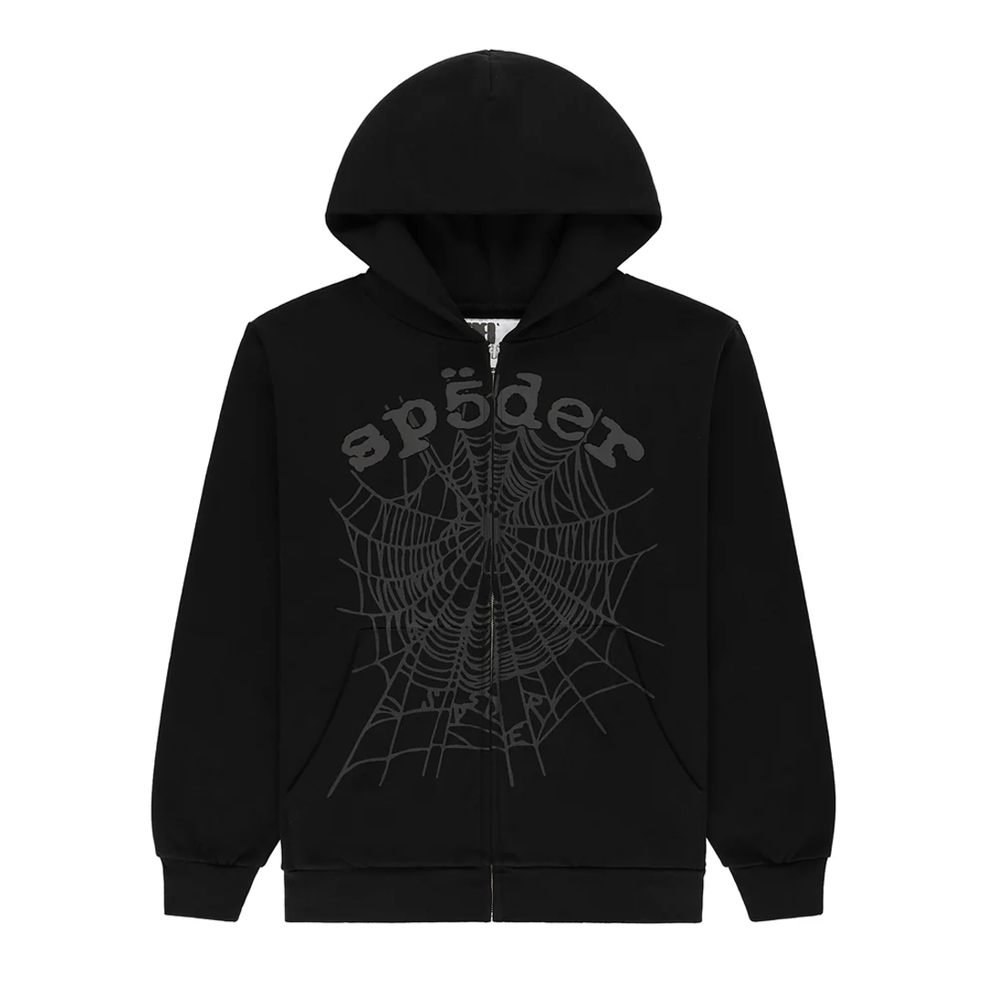 Sp5der OG Web Zip Up Hoodie Black