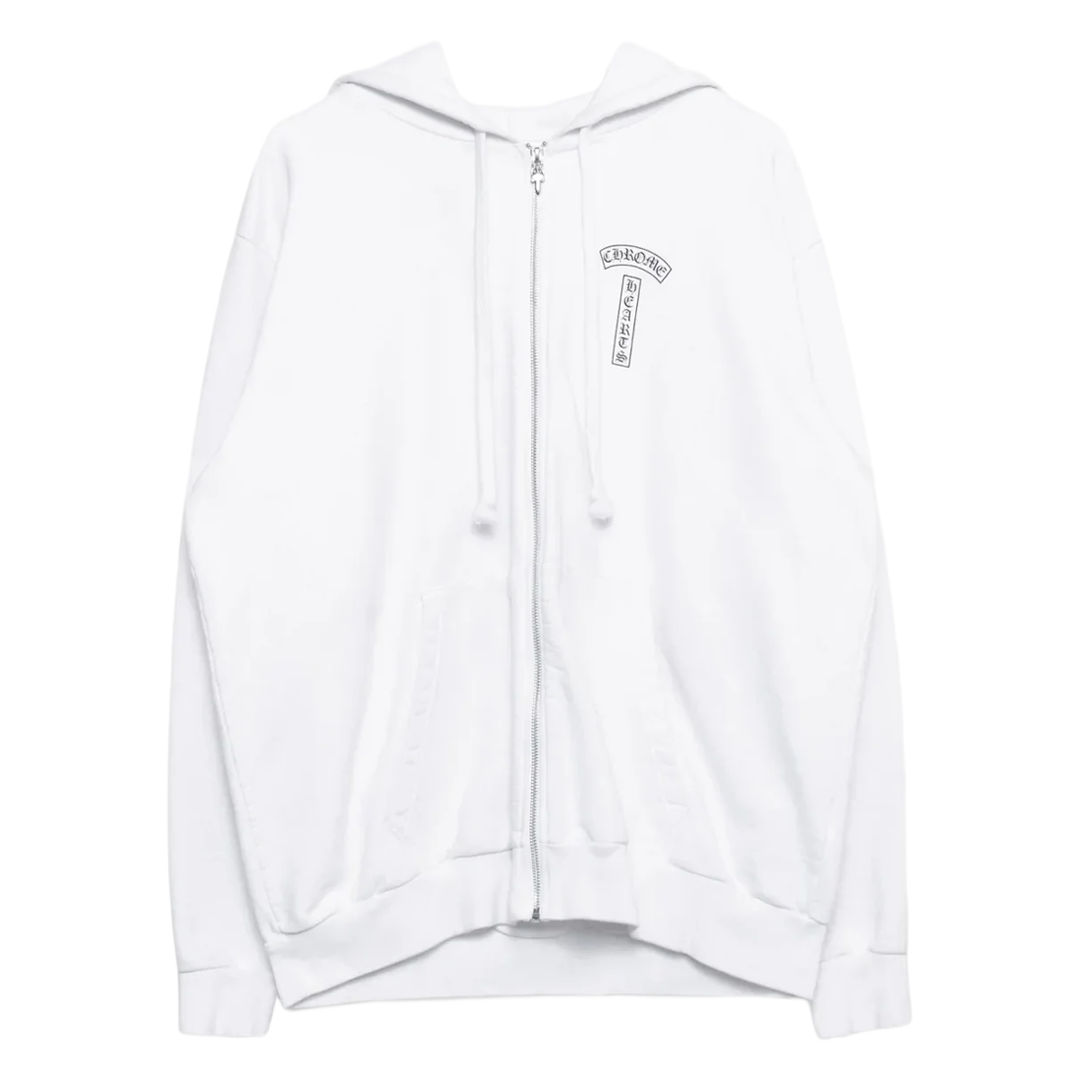 Chrome Hearts Shoulder Logo Zip Up Hoodie White