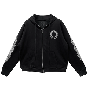Chrome Hearts Floral Horseshoe Logo Thermal Zip Up Hoodie