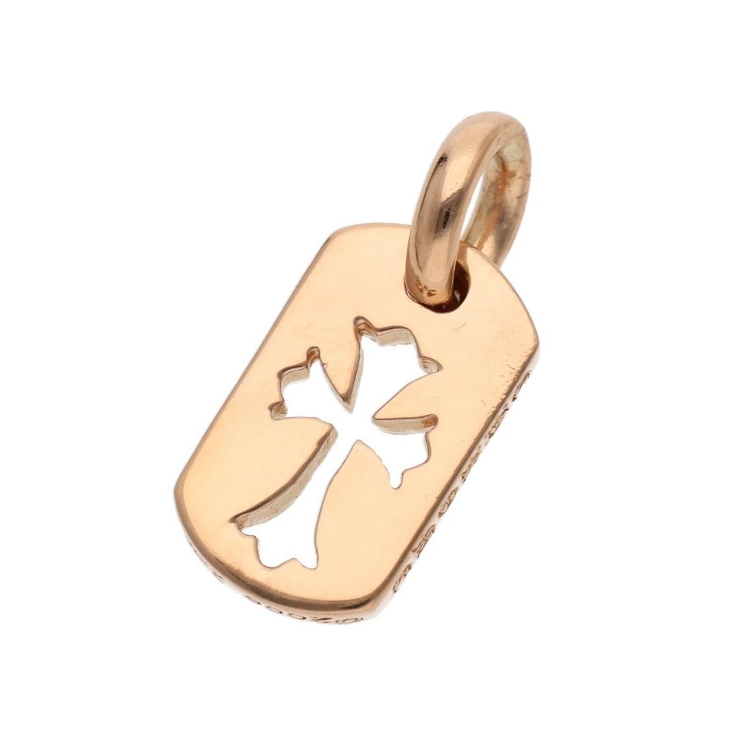Chrome Hearts 22k Gold Mini Diamond Pavé Cross Dog Tag Pendant (Pendant Only)