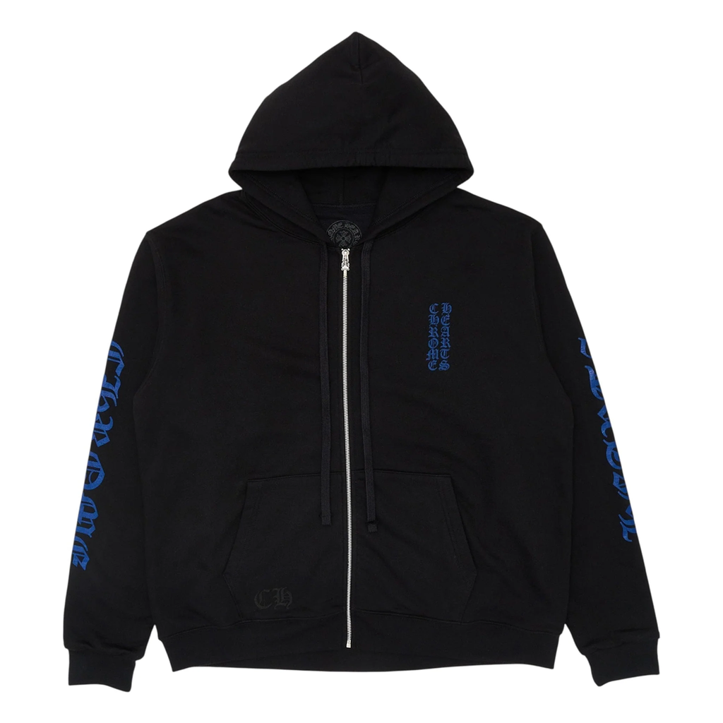 Chrome Hearts Vertical Logo Zip Up Thermal Hoodie Black Blue | Kenshi