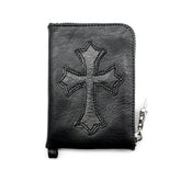 Chrome Hearts Black Leather Cross Patch Silver Scroll Zipper Wallet