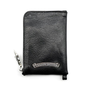 Chrome Hearts Black Leather Cross Patch Silver Scroll Zipper Wallet