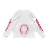 Chrome Hearts Pink Horseshoe Floral Long Sleeve T-Shirt White