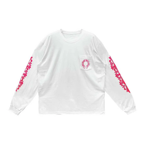 Chrome Hearts Pink Horseshoe Floral Long Sleeve T-Shirt White