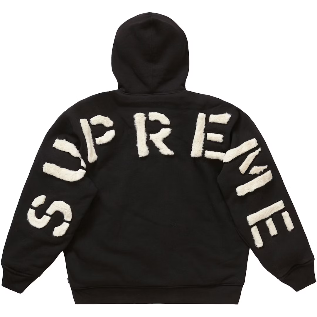 Supreme Faux Fur Lined Zip Up Hooded Sweatshirt Black