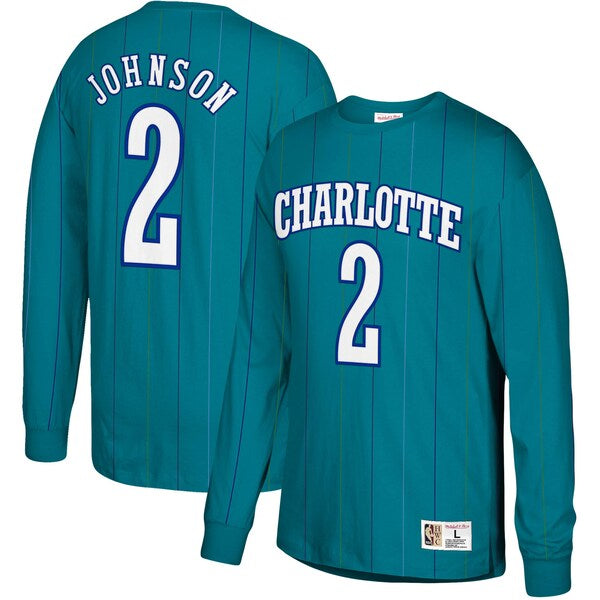 Mitchell & Ness Larry Johnson Charlotte Hornets Long Sleeve T-Shirt Teal